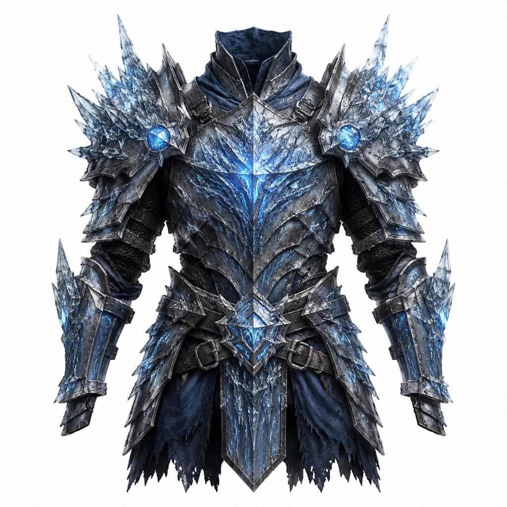 西方魔幻冰霜冰甲冰晶板甲蓝光正面图