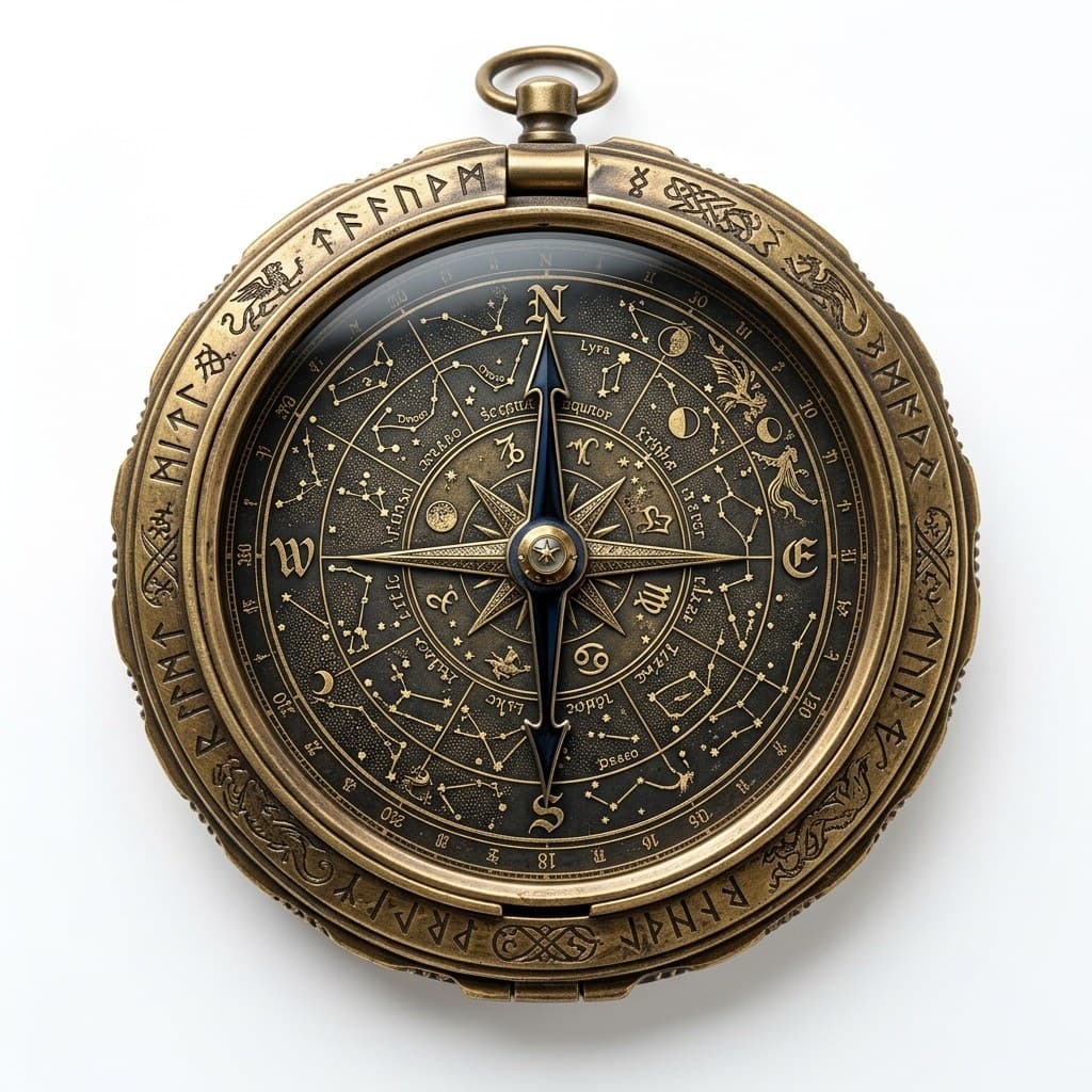 西方魔幻铜质罗盘黄铜指南针星盘雕刻正面图