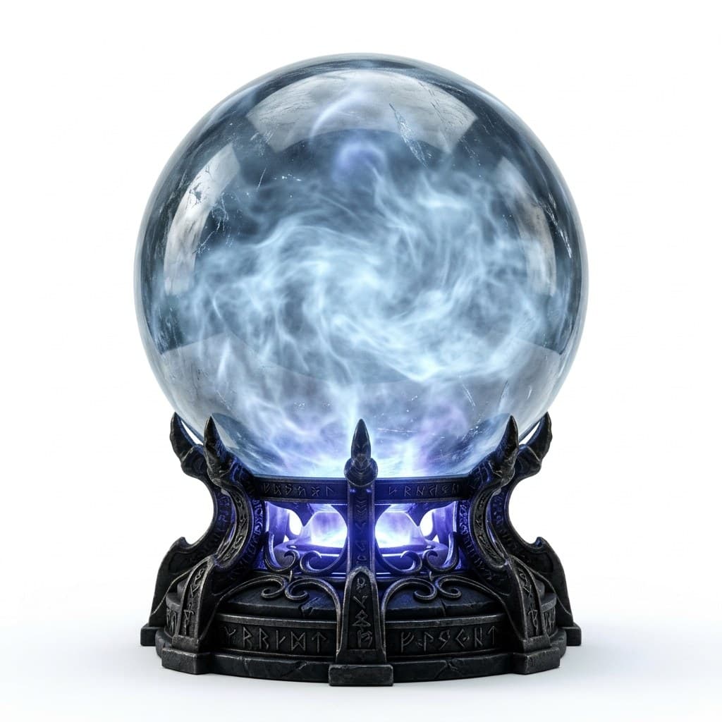 西方魔幻水晶球水晶球体雾气发光底座正面图