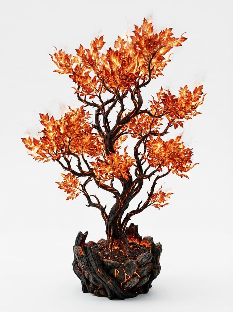 西方魔幻火叶草橙红叶片带热浪整株图