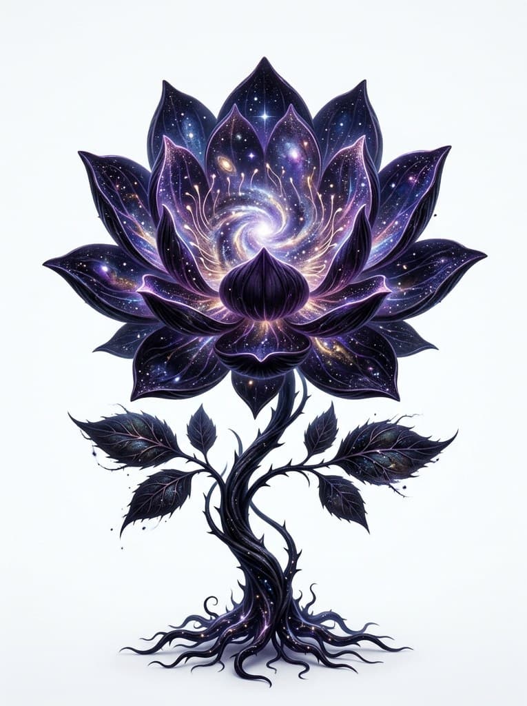 西方魔幻虚空莲紫黑花瓣星河蕊整株图