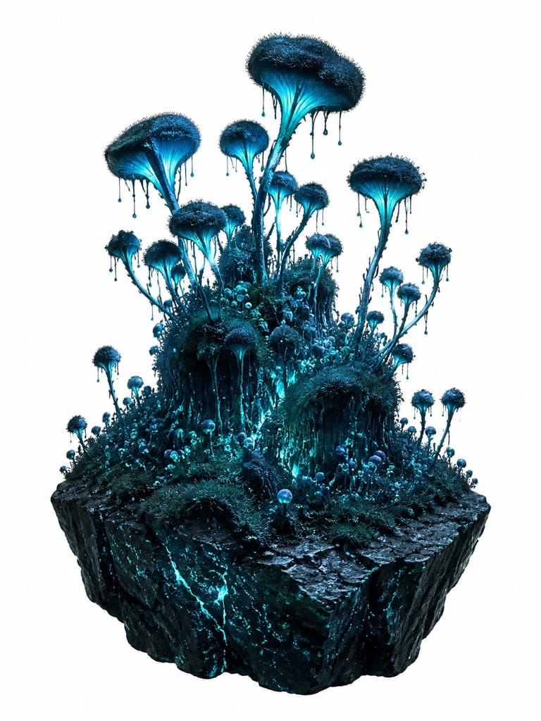 西方魔幻星界苔藓荧光蓝绿色贴石整株图