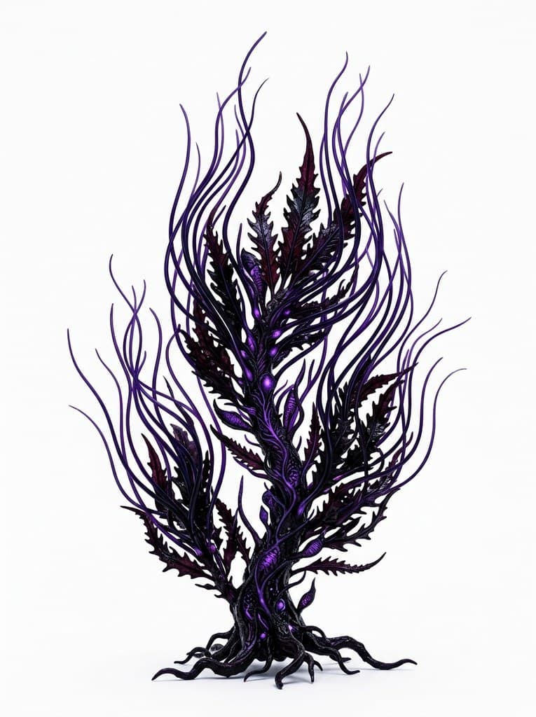 西方魔幻鱼人海草荧光暗紫细长整株图