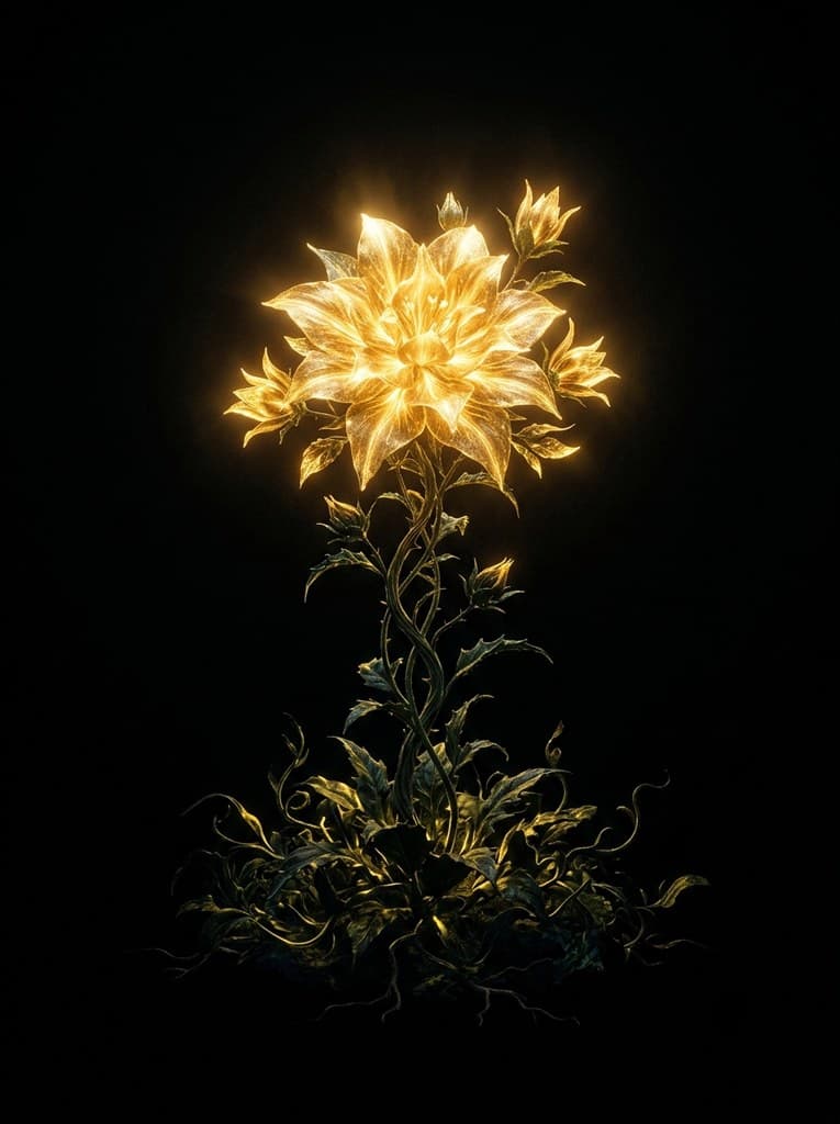 西方魔幻圣光花金瓣发光圣洁整株图