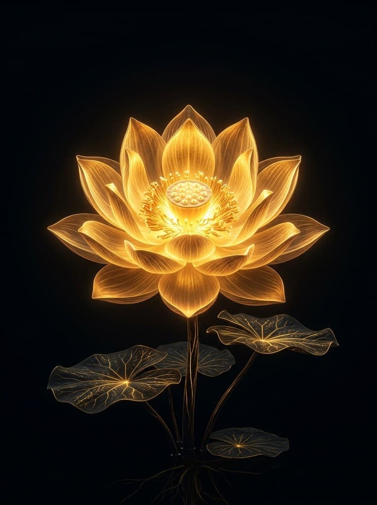 西方魔幻圣光莲金瓣发光圣洁整株图
