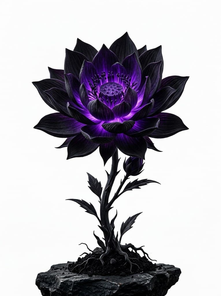 西方魔幻深渊黑莲暗黑瓣紫光整株图