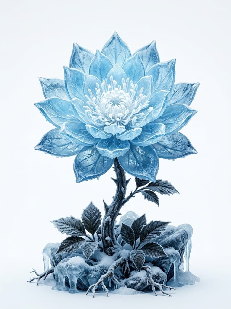 西方魔幻冰霜莲冰蓝瓣白蕊整株图
