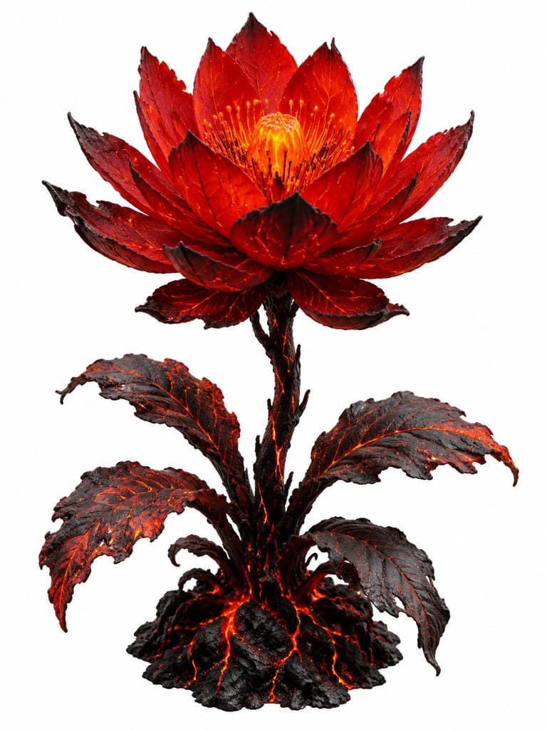 西方魔幻熔岩莲火红瓣橙蕊整株图