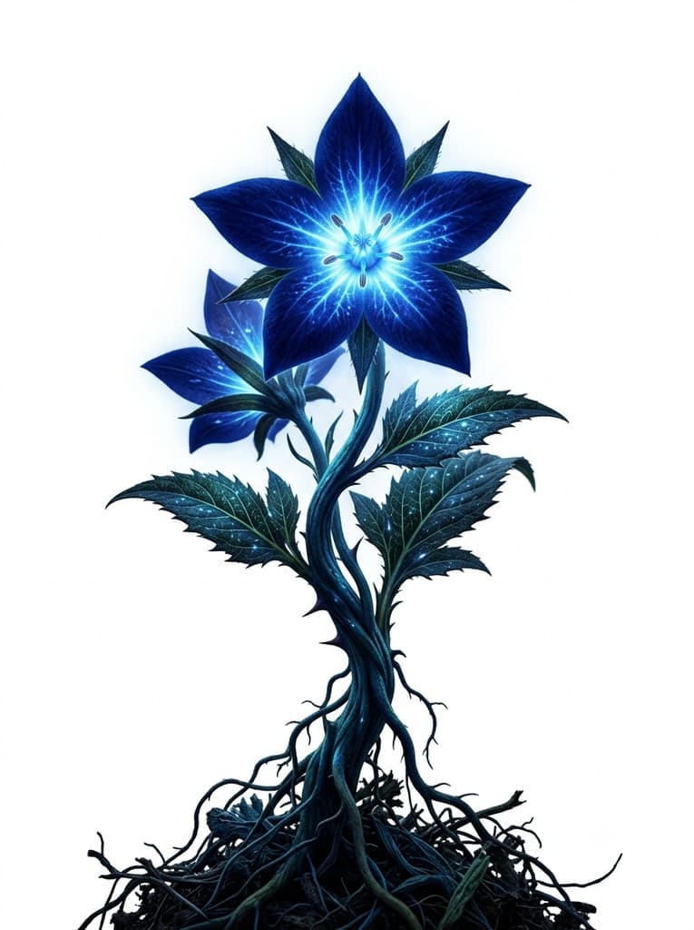 西方魔幻蓝星花蓝色五瓣花蕊发亮整株图