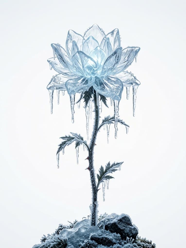 西方魔幻冰棱花冰晶花瓣透明冻结整株图