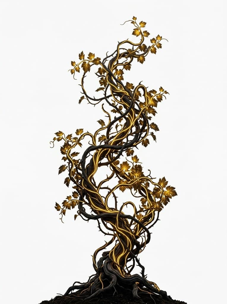 西方魔幻光藤发光藤蔓金色脉络缠绕整株图