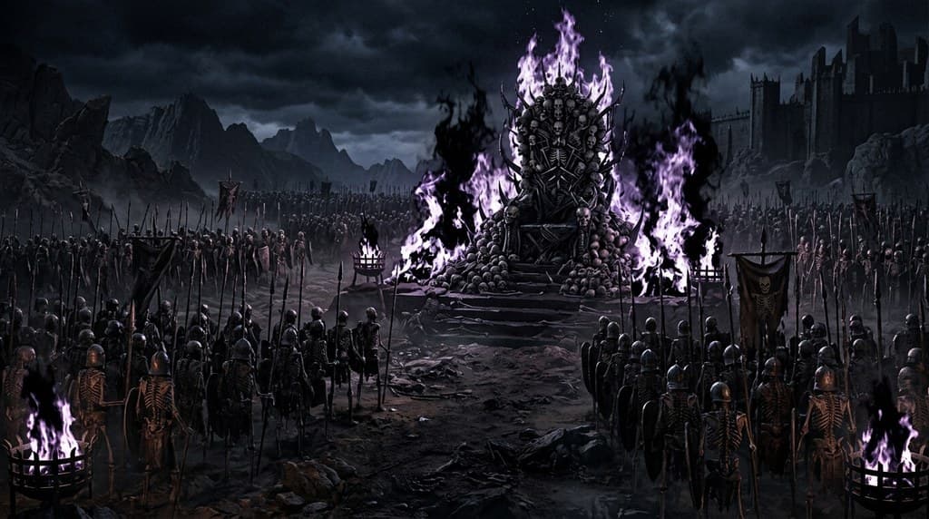 西方魔幻亡灵军团集结地白骨王座黑焰全景图