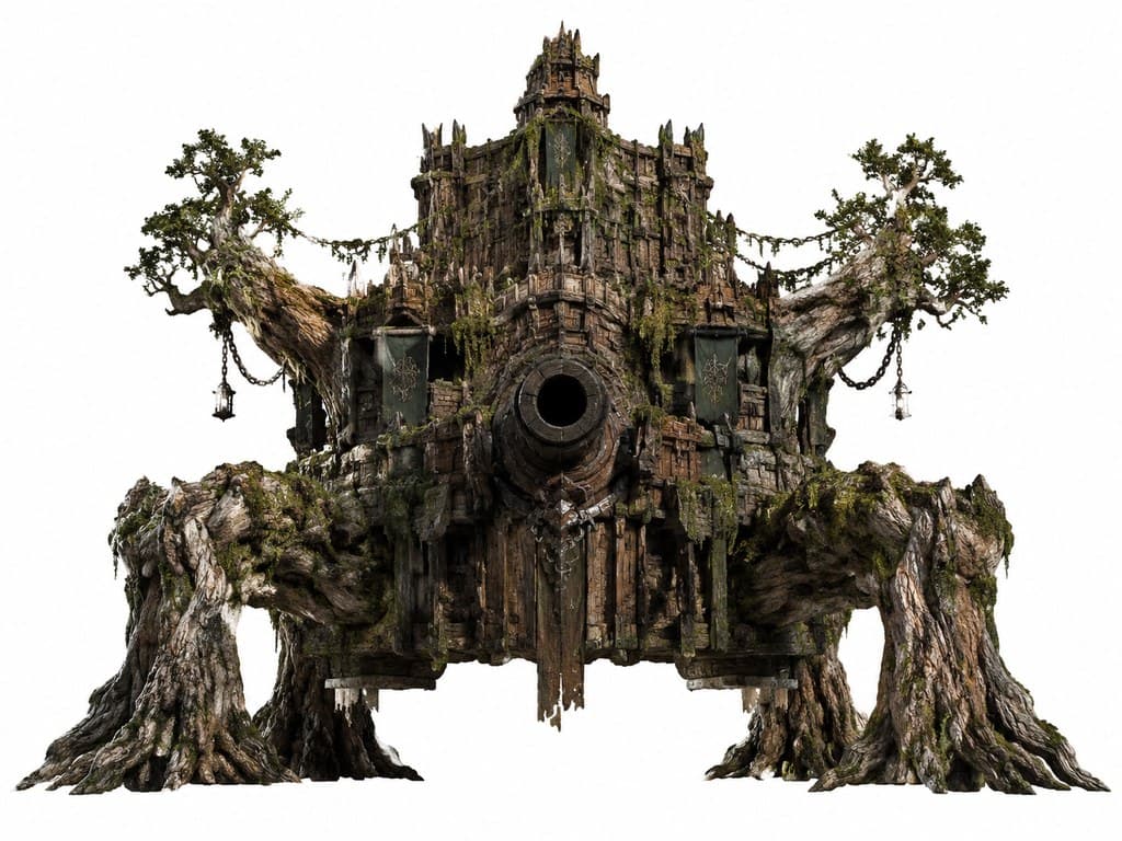 西方魔幻树人移动堡垒树根移动枝干炮主视图