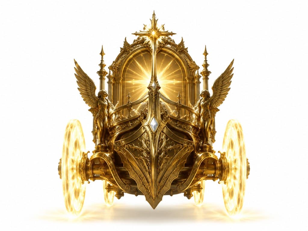 西方魔幻圣光战车金色车体光轮主视图