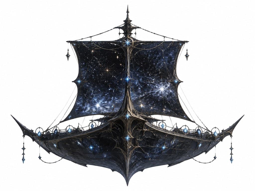 西方魔幻虚空飞舟星石船体星帆主视图