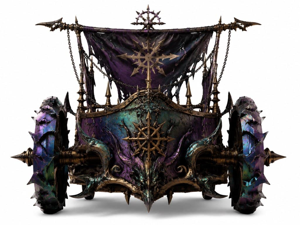 西方魔幻混沌战车彩色车体扭曲轮混沌旗主视图