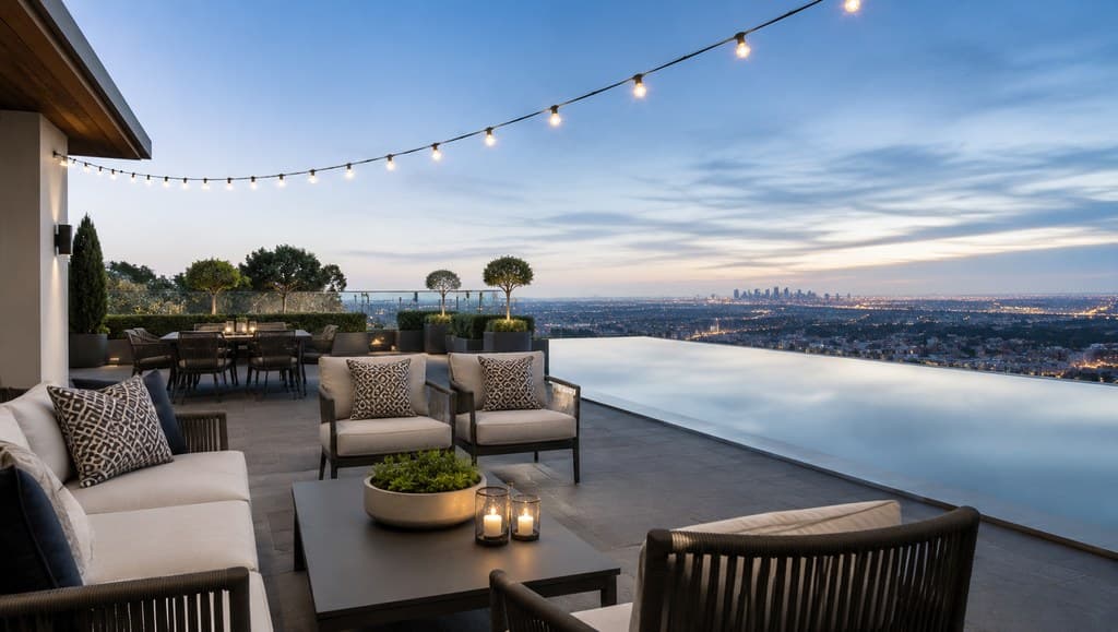 rooftop terrace with an infinity-edge view