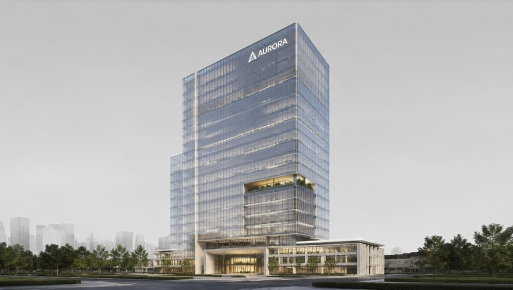 corporate headquarters tower exterior with a sleek glass curtain wall facade