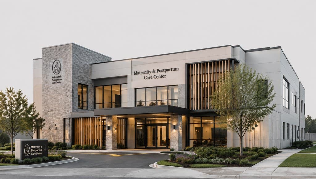 maternity and postpartum care center exterior with a soft modern facade