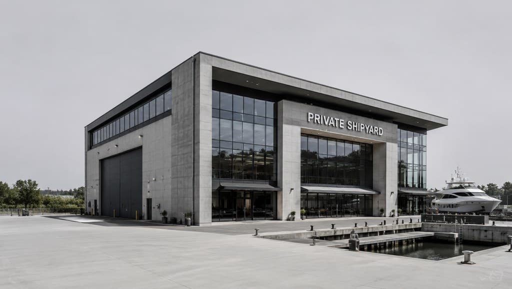 private shipyard building exterior beside a dry dock
