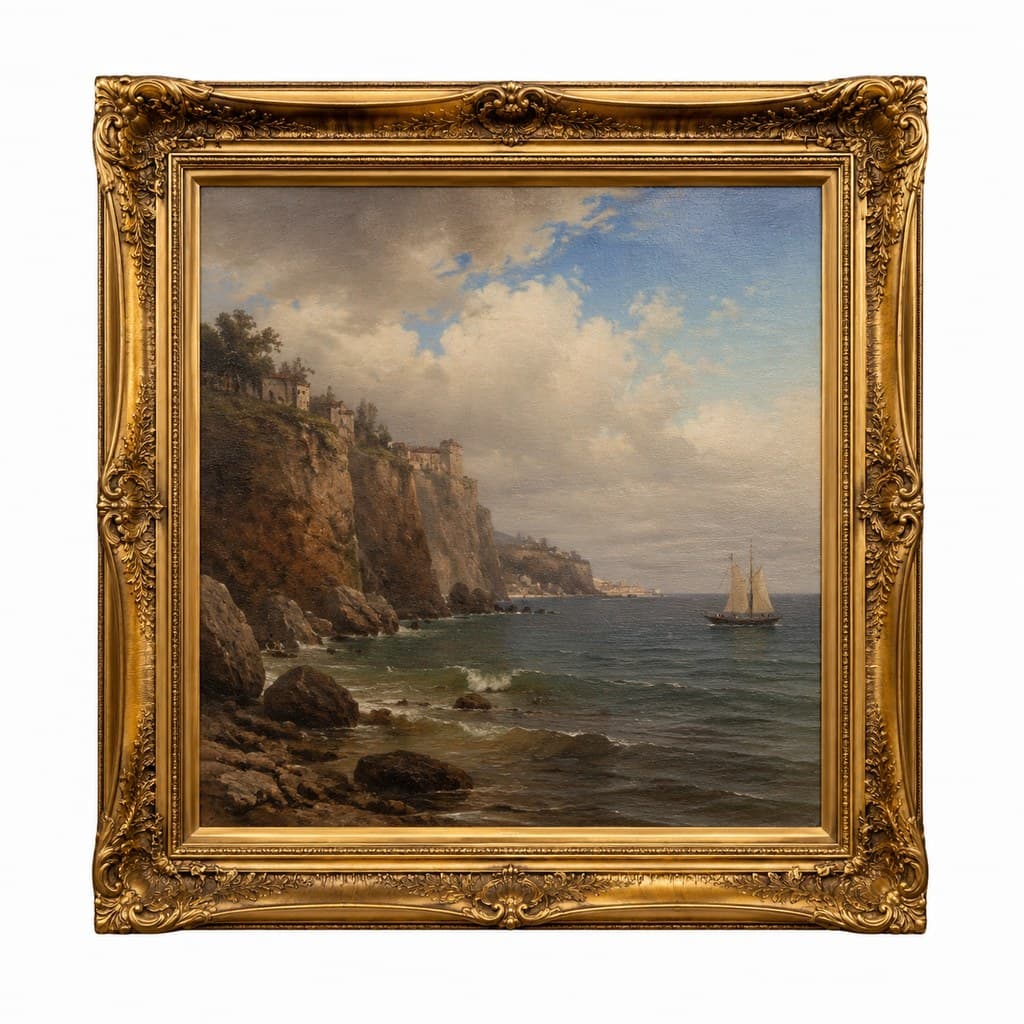 framed classical oil painting in ornate gold frame