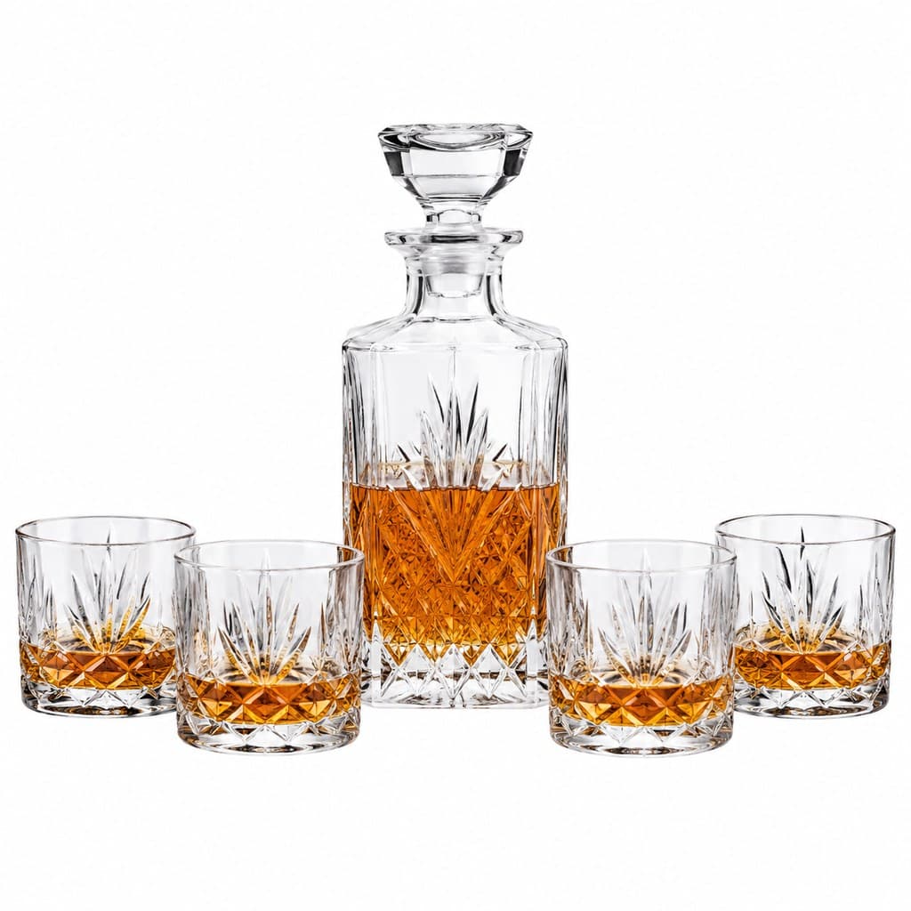 crystal whiskey decanter set with matching glasses
