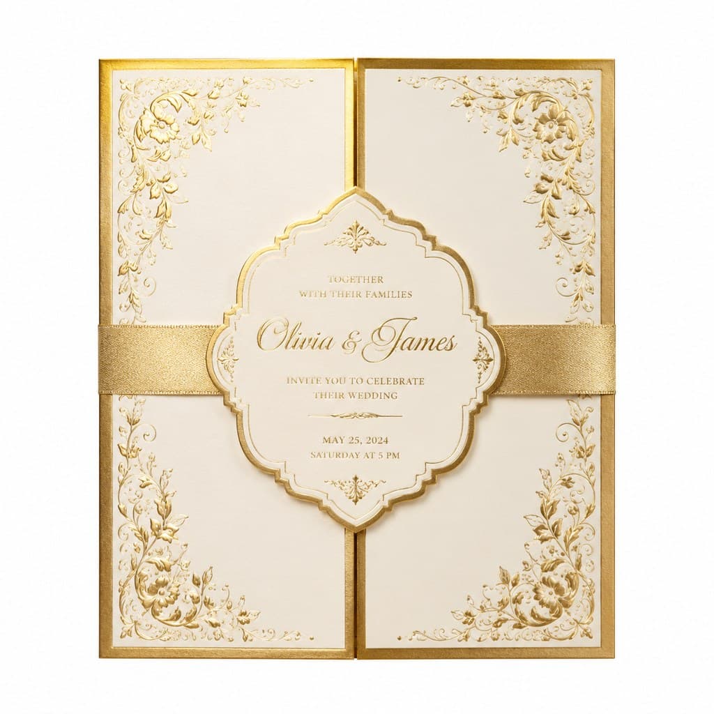 elegant gold-foil wedding invitation card