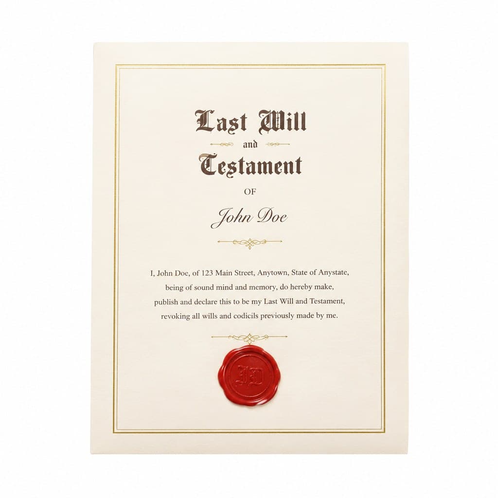 formal last will and testament document with wax seal