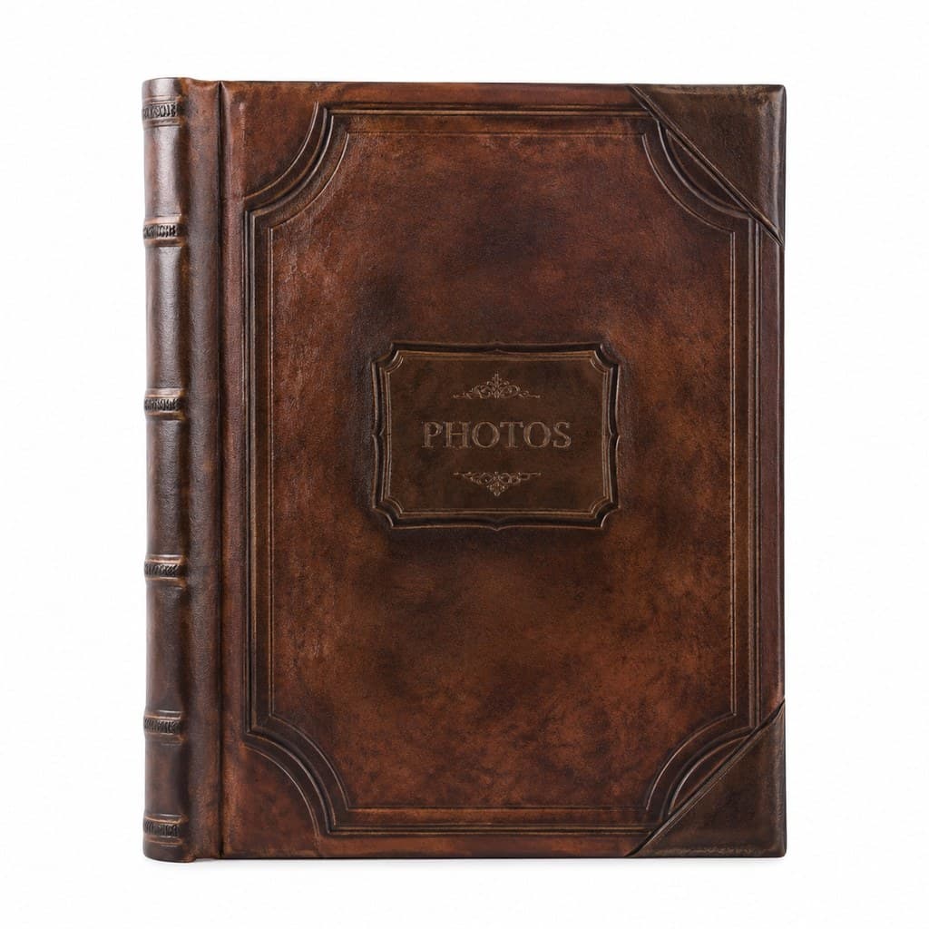leather-bound vintage photo album