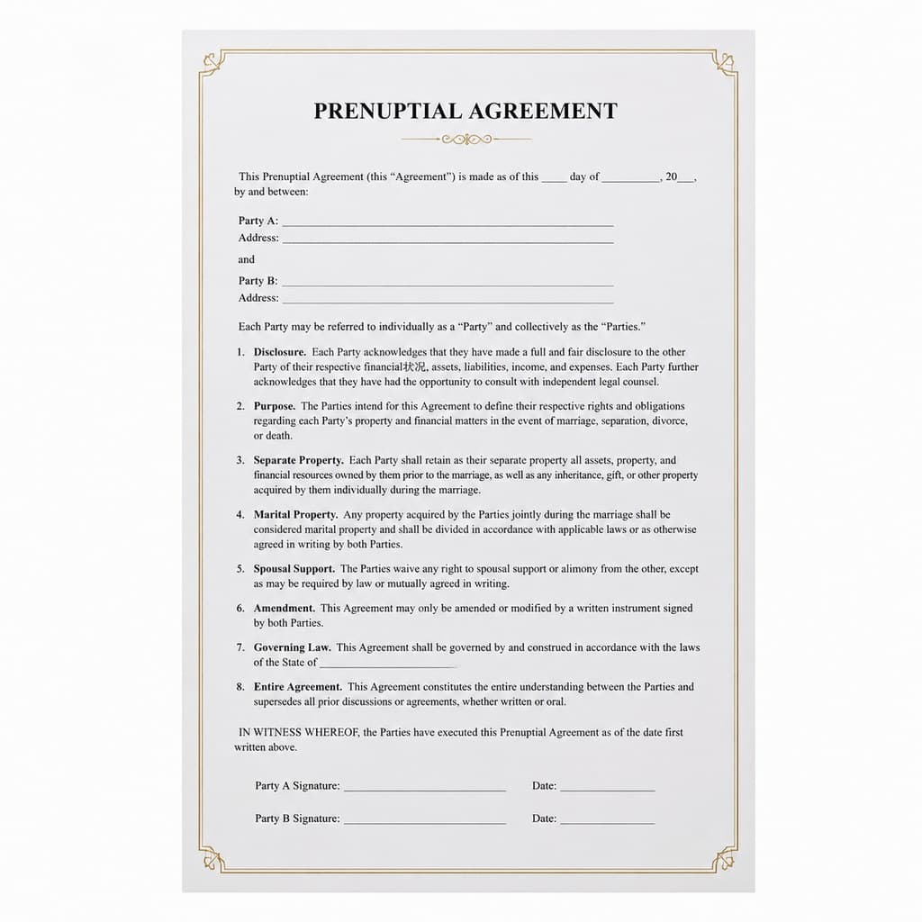 formal prenuptial agreement document