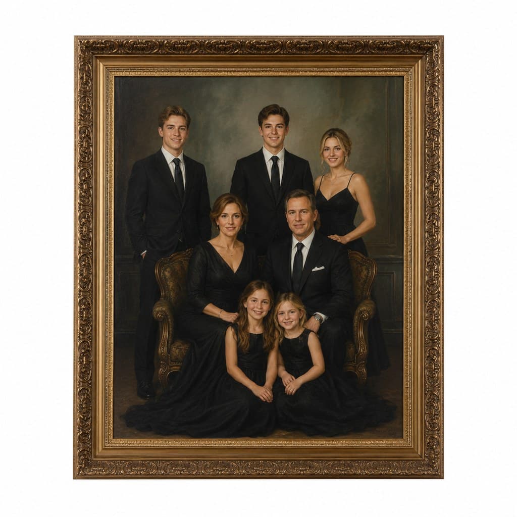 large framed formal family portrait painting