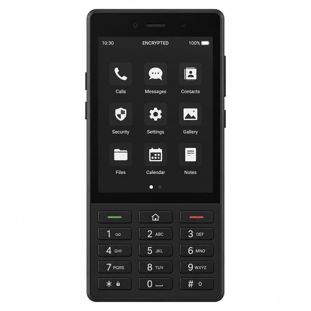 encrypted burner phone matte black front view product shot