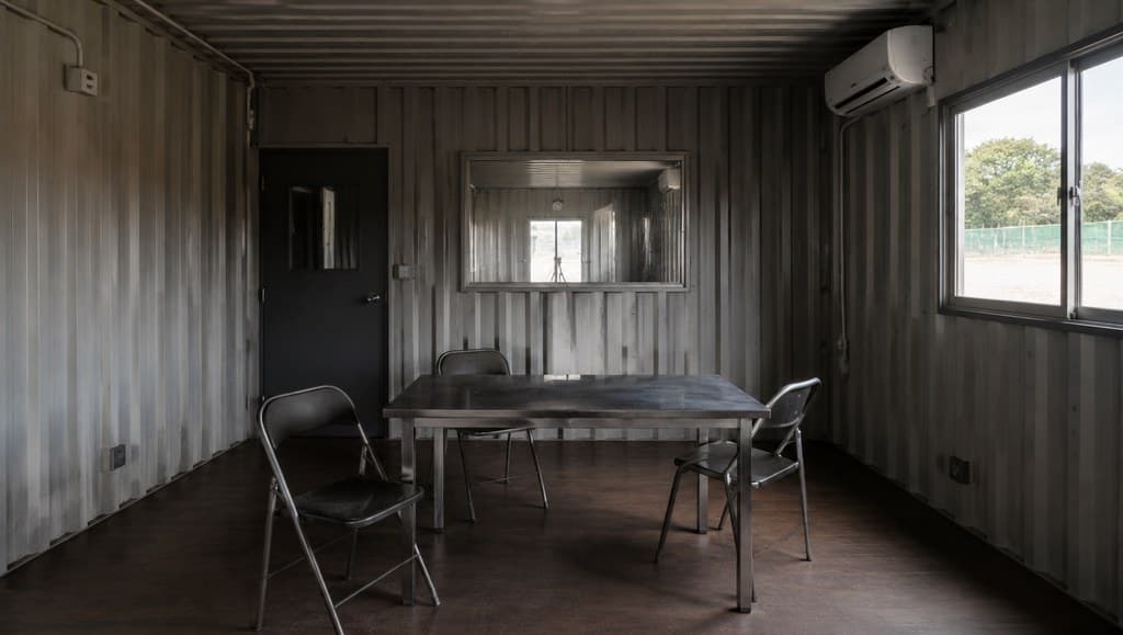 shipping container converted interrogation room interior