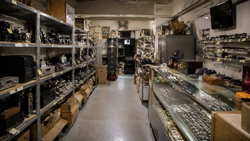 pawn shop back room interior used for fencing stolen goods