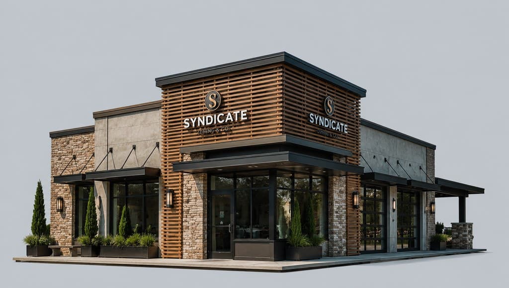 syndicate branch building exterior styled as an unassuming restaurant storefront