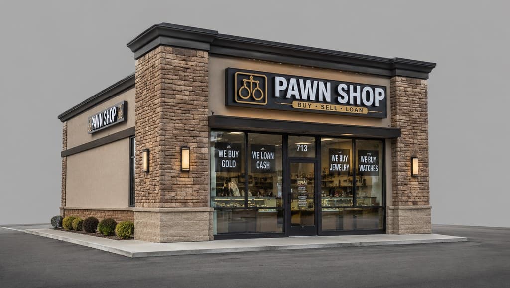 pawn shop building exterior with a modest storefront