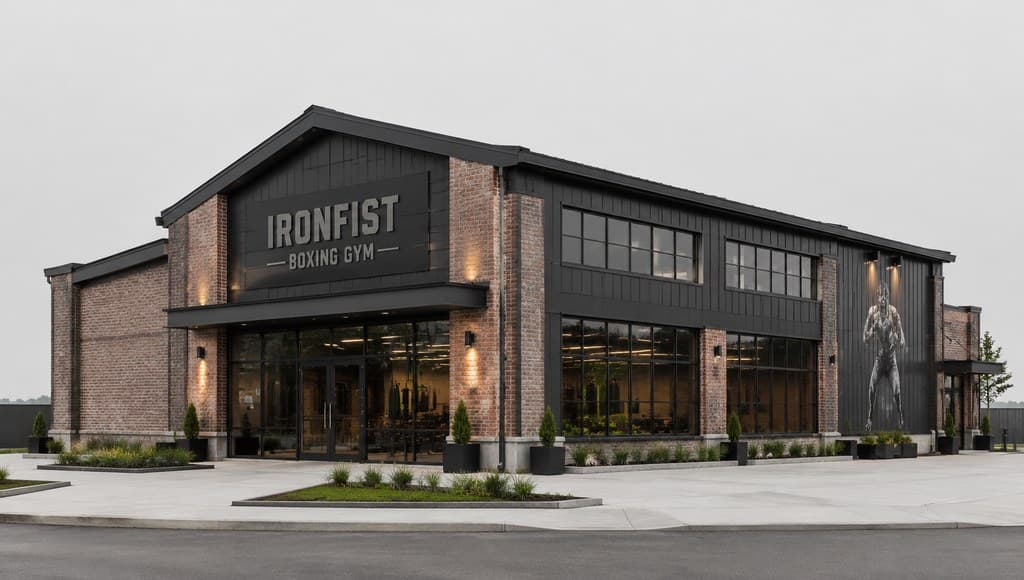 boxing gym building exterior in a converted warehouse