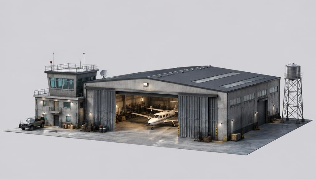 private airstrip hangar exterior used for smuggling operations