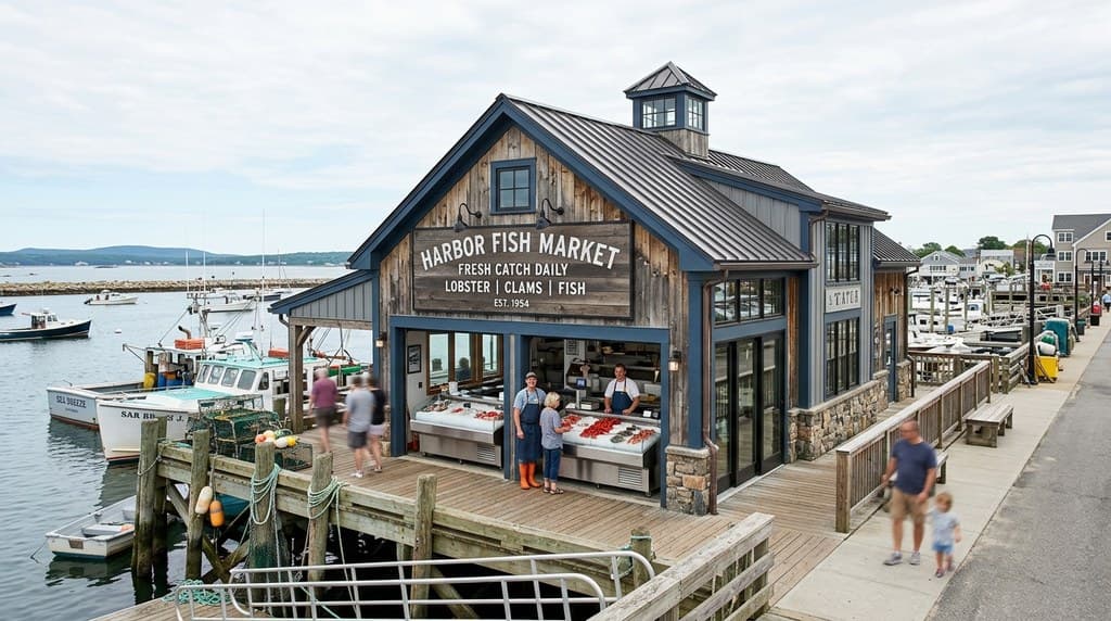 dockside fish market building exterior used as a front business