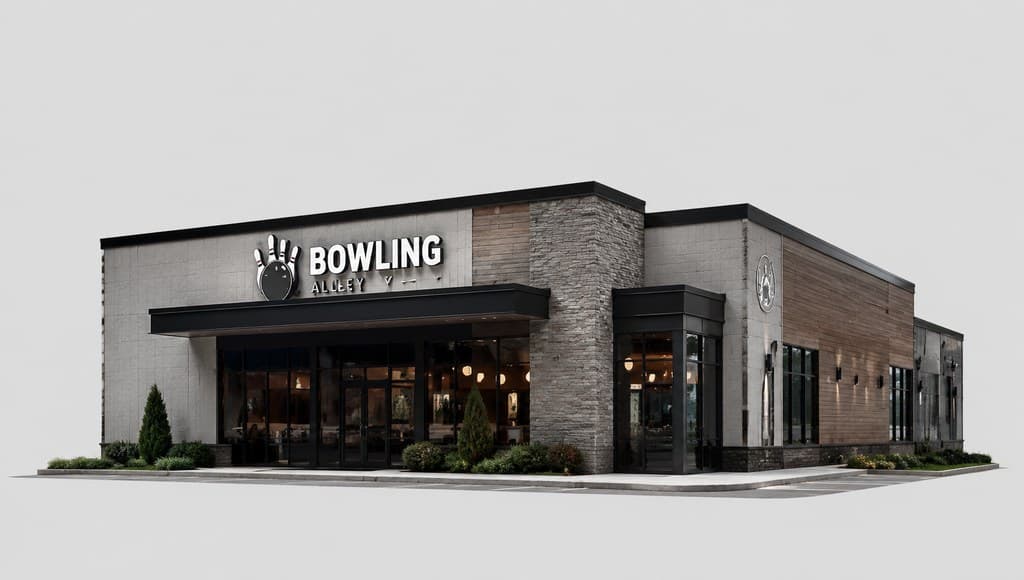 bowling alley building exterior used as a low-profile meeting spot