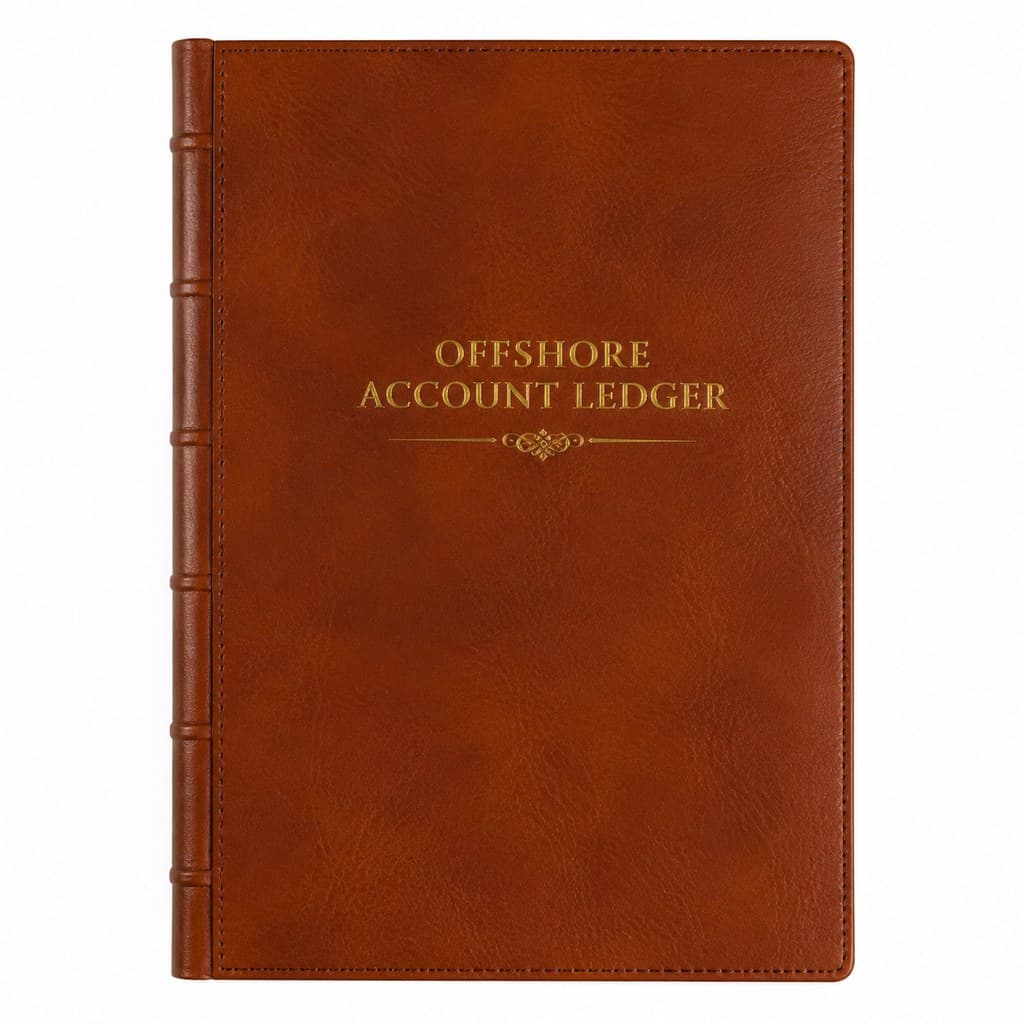 leather-bound offshore account ledger book