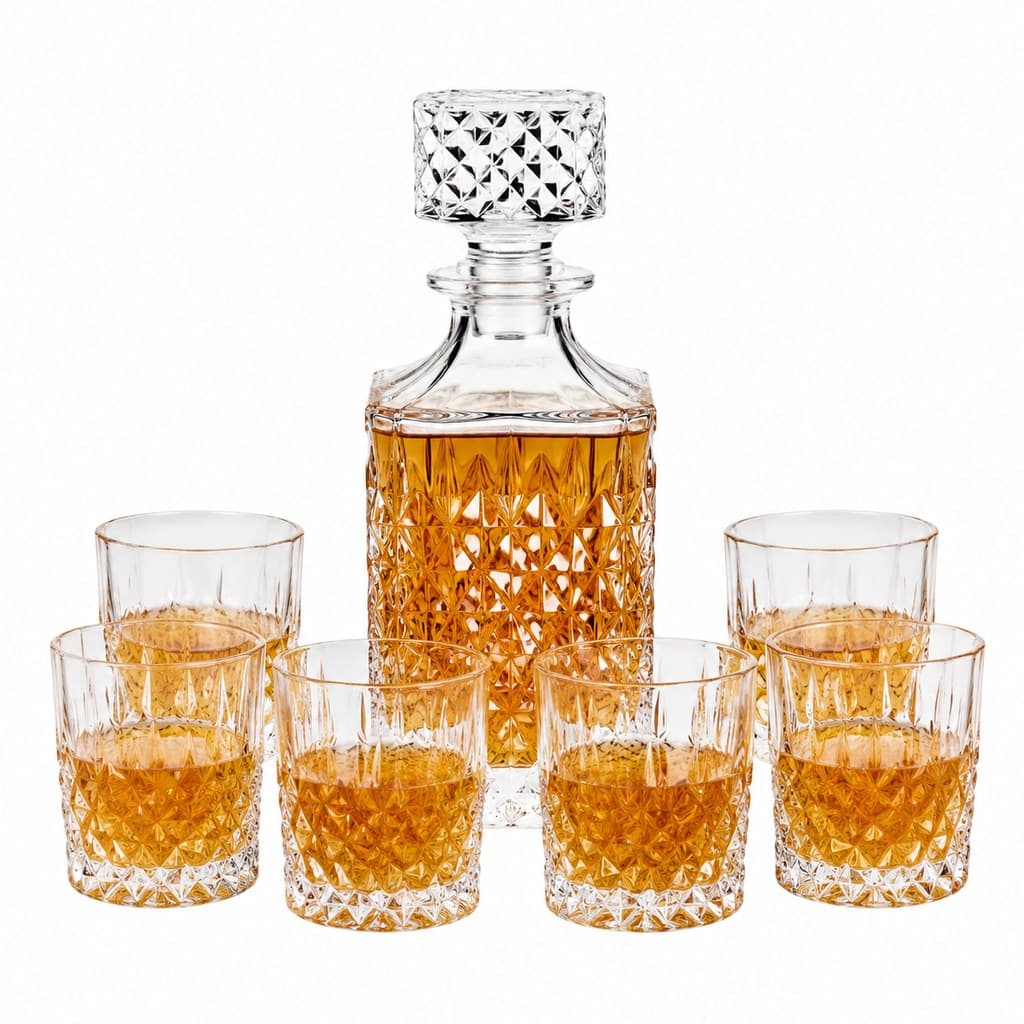 crystal whiskey decanter set with matching glasses