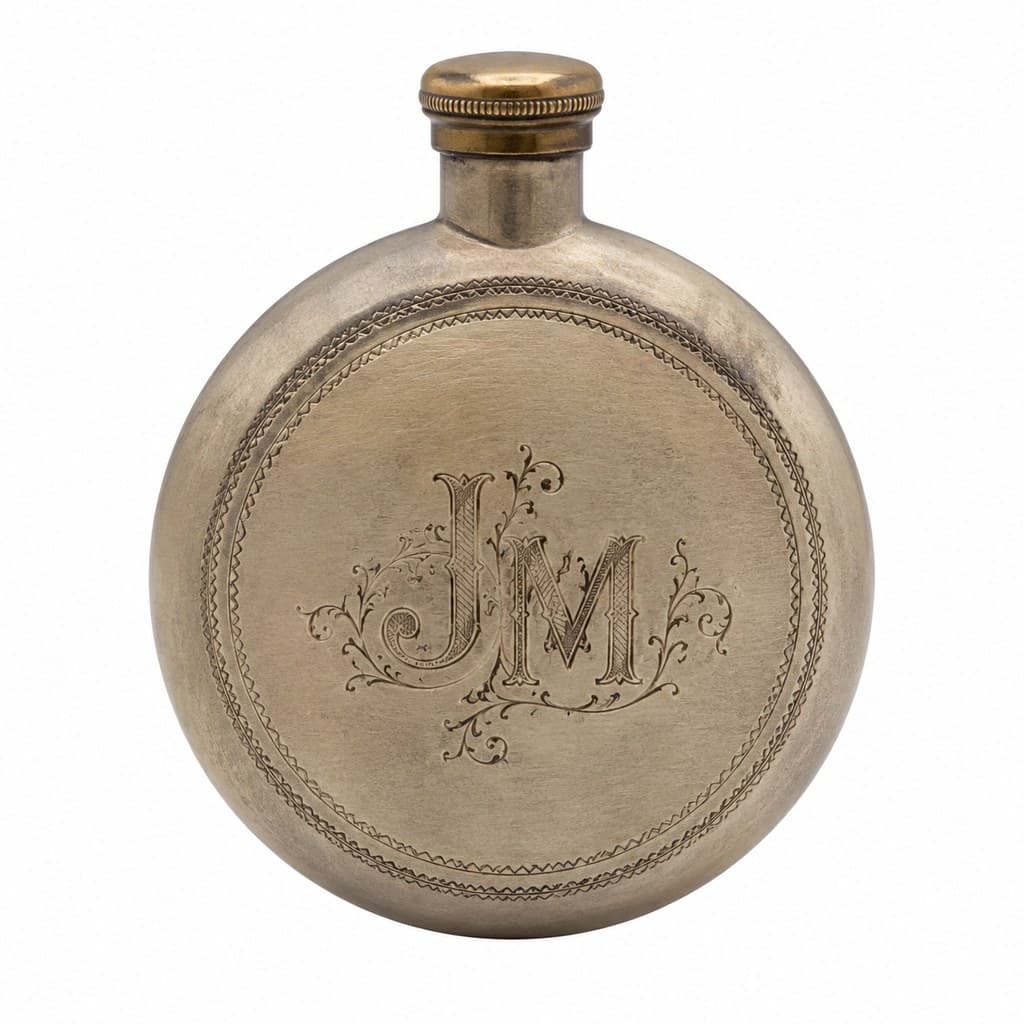 vintage pocket flask engraved with initials