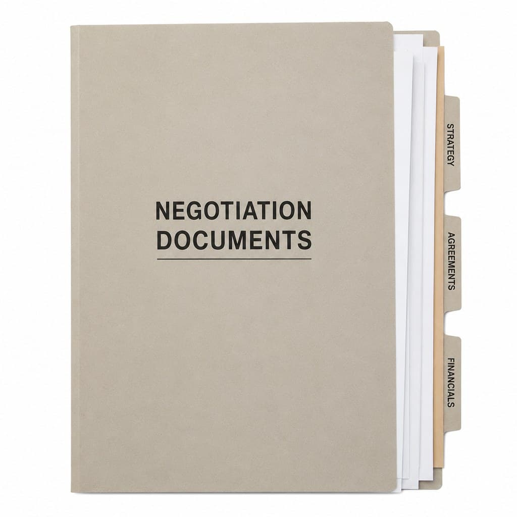 folder of negotiation documents on table