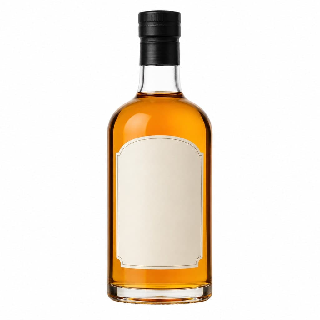 bottle of aged fine whiskey with label left blank