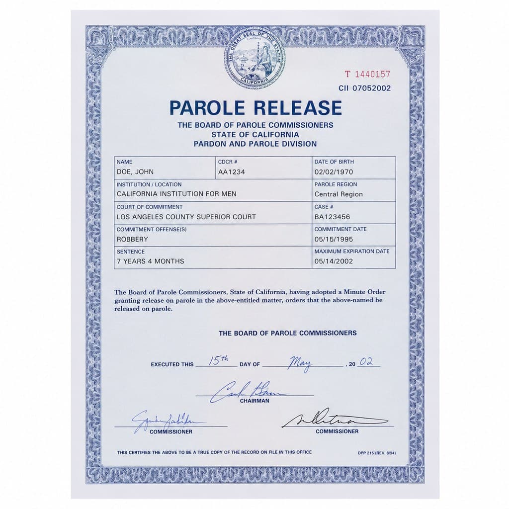 formal parole release document