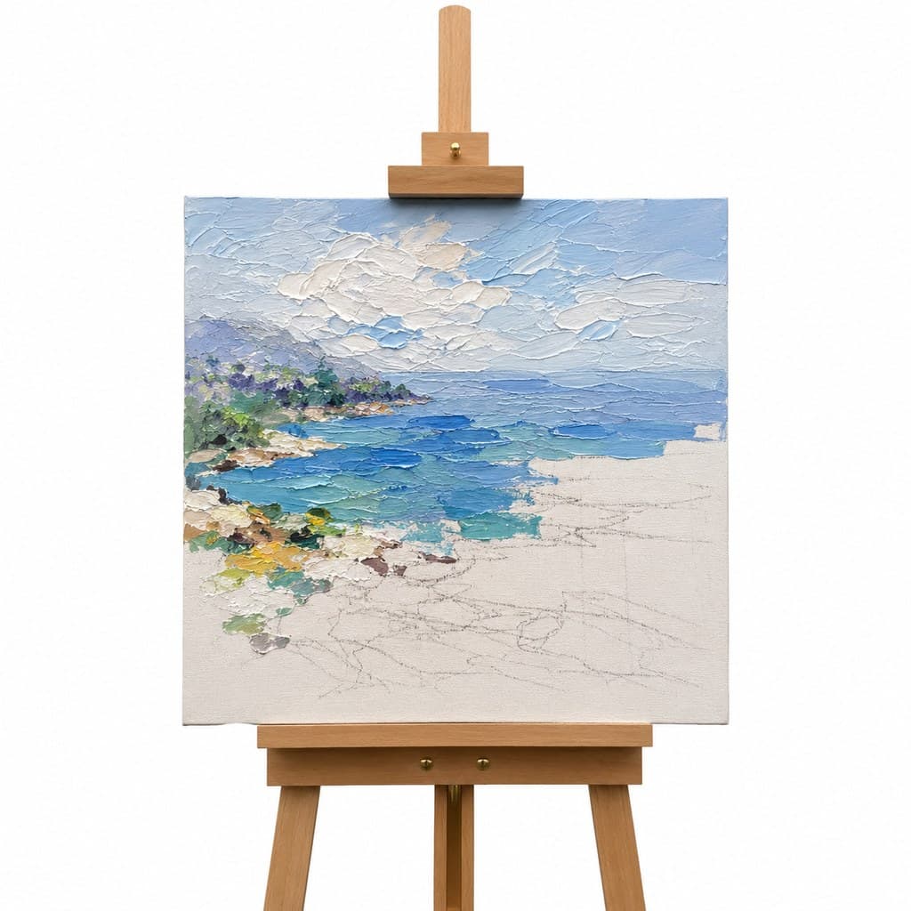unfinished forged oil painting on easel