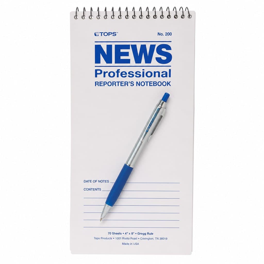 reporter's notepad and pen