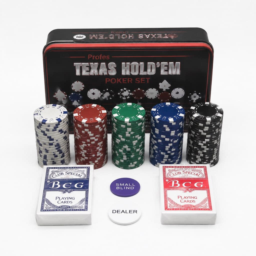 set of poker chips and playing cards