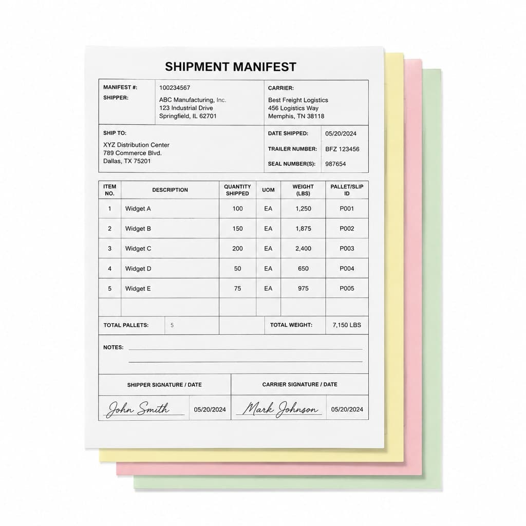 shipping manifest document stack